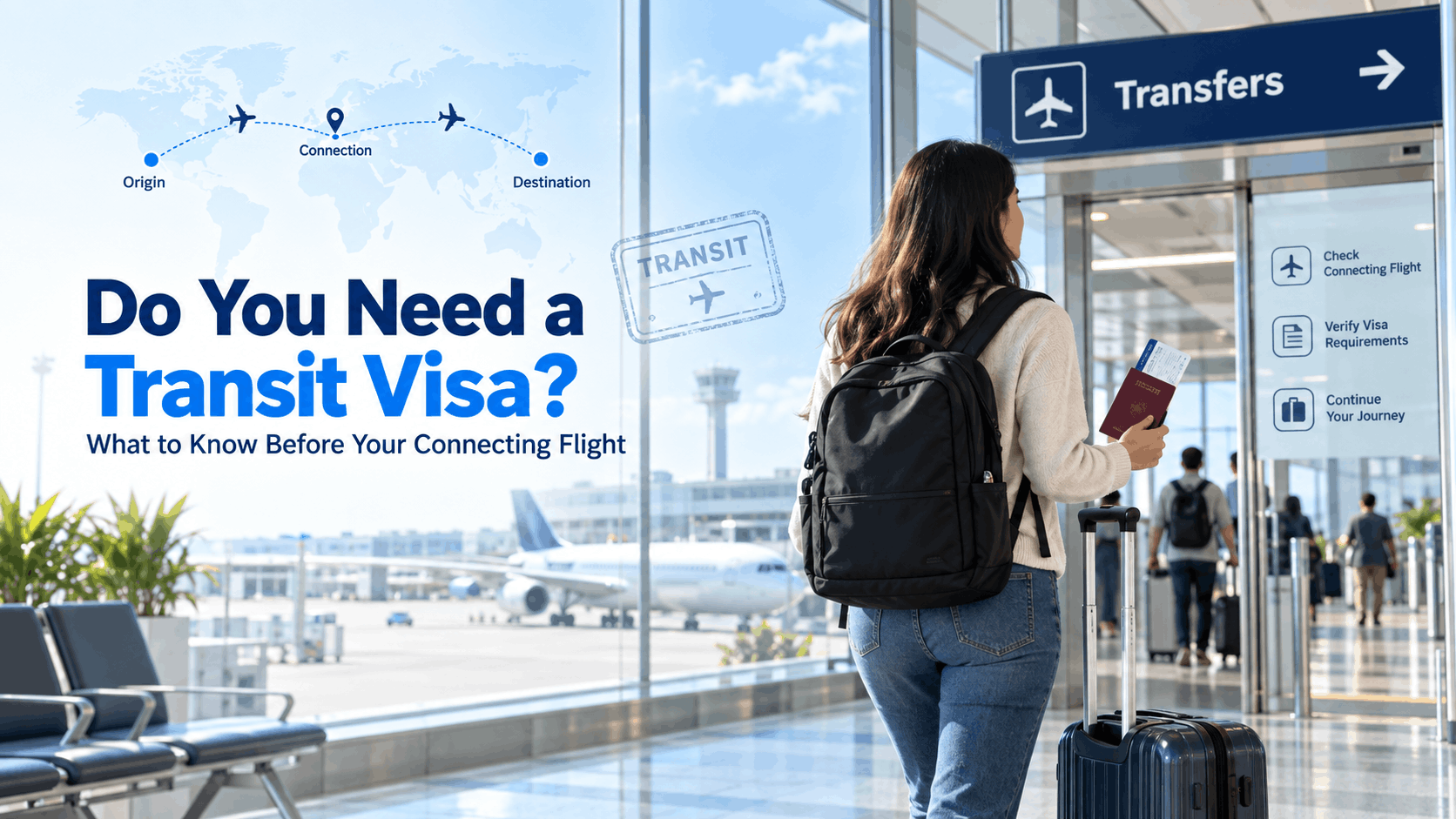 Passport and boarding pass held at an airport transfer desk
